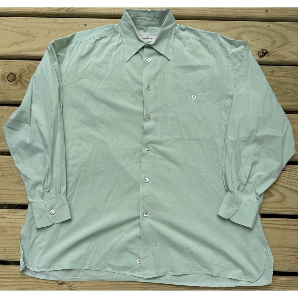 Ermenegildo Zegna Dress Shirt Mens Large Green Button Up Cotton Long Sleeve